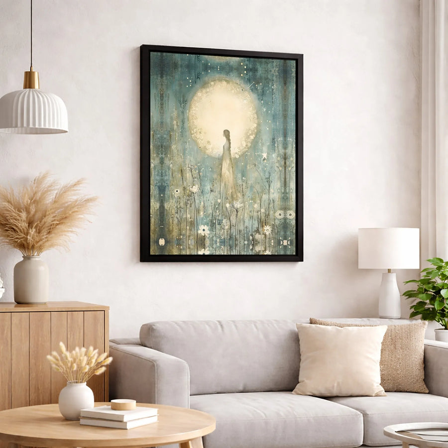 Full Moon Wildflower Canvas Print | Ethereal Woman Wall Art | 1.25-Inch Thick Gallery Wrap | Aesthetic Bedroom Home Decor Gift