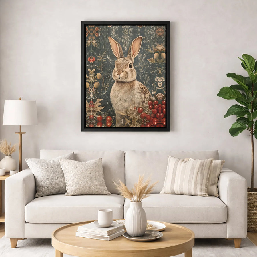 Vintage Rabbit Wall Art | Forest Cottagecore Bunny Print | Premium Gallery Canvas | Botanical Home Decor Gift