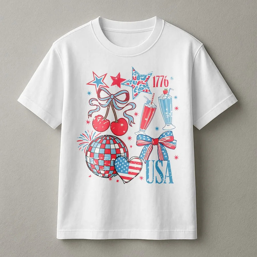 USA Coquette T-Shirt | Grunge Aesthetic American Flag Graphic | Premium 100% Cotton | Patriotic 4th of July Gift for Women and Men