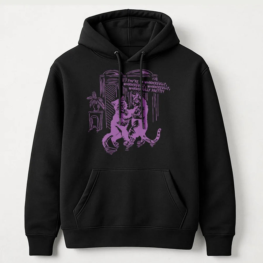 Dancing Cats Hoodie | Retro 90s Indie Rock Aesthetic | Soft Cotton Blend | Unique Gift for Music Lovers and Cat Owners