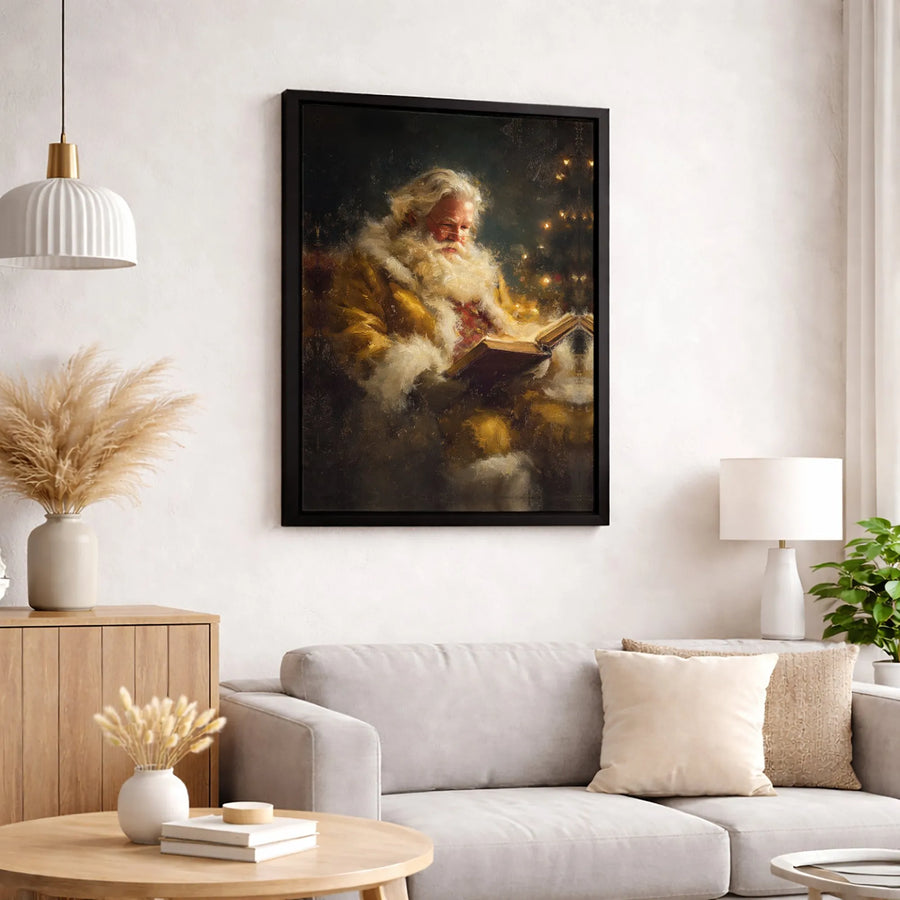 Vintage Santa Claus Wall Art | Classical Oil Painting Style Christmas Portrait | Premium Gallery-Wrapped Canvas | Holiday Home Decor Gift