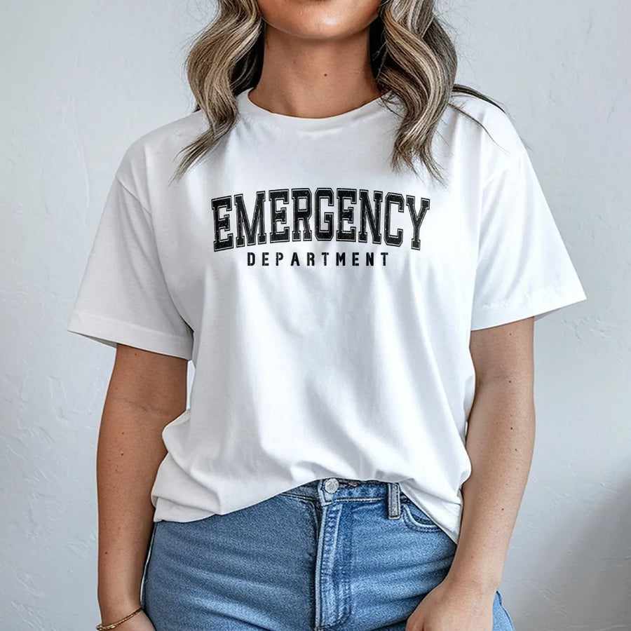 Emergency Department T-Shirt | Varsity Style ER Dept Graphic | Premium Cotton Blend Sweatshirt | Gift for Emergency Medicine Nurse