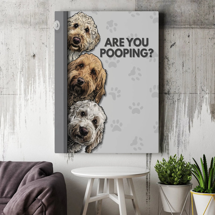 Are You Pooping? Bathroom Wall Art | Funny Doodle Dog Portrait | Premium 1.25" Gallery Canvas | Unique Dog Lover Gift & Home Decor