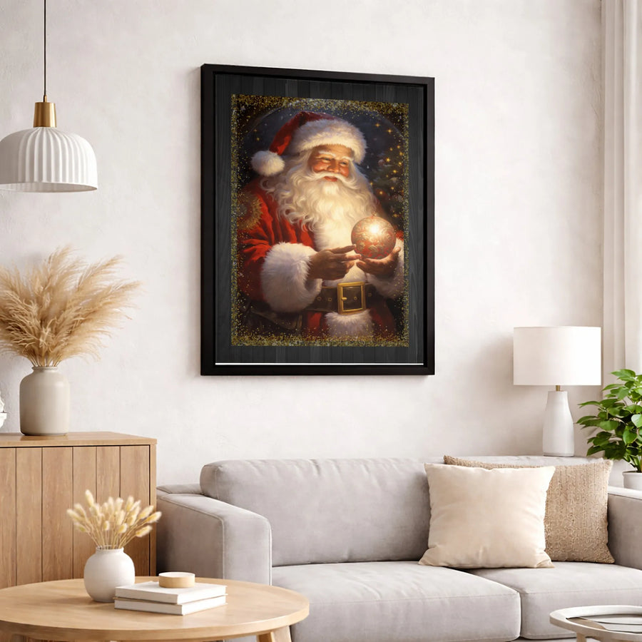 Vintage Santa Claus Wall Art | Glowing Christmas Ornament Portrait | Premium Fade-Resistant Canvas | Holiday Home Decor Gift