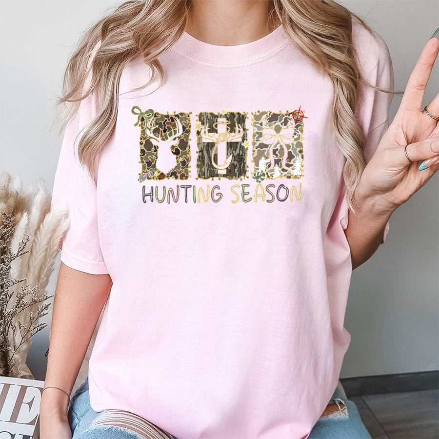 Hunting Season T-Shirt | Camo Deer Cross Graphic | Premium 100% Cotton Tee | Rustic Fall Outdoor Gift for Women and Men