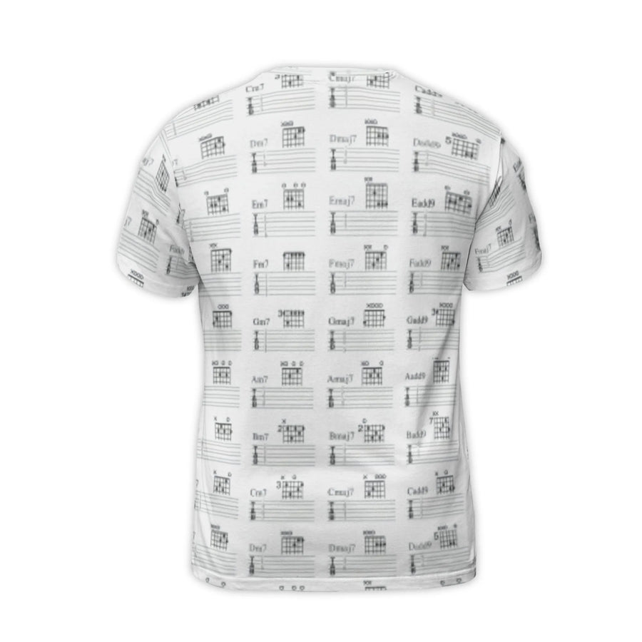 Acoustic Guitar T-Shirt | Music Chord Chart Print | Premium Polyester Blend | Unique Musician Gift for Guitarists
