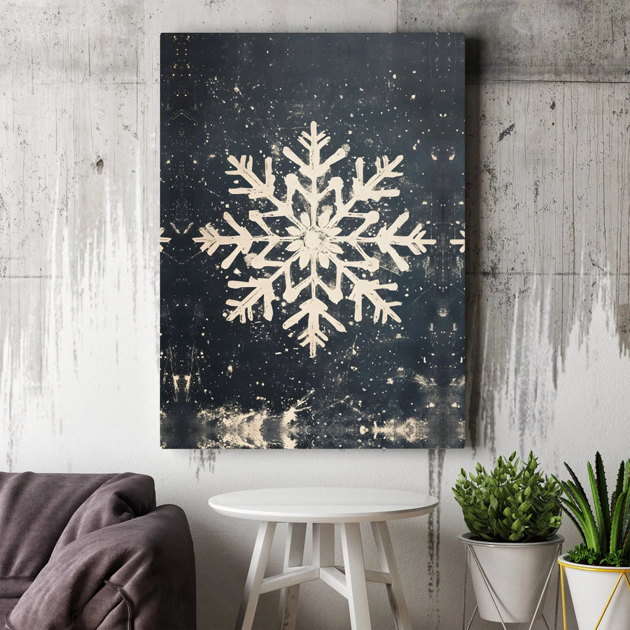 Rustic Snowflake Wall Art | Distressed Winter Wonderland Canvas Print | Gallery-Wrapped Premium Decor | Festive Holiday Home Gift