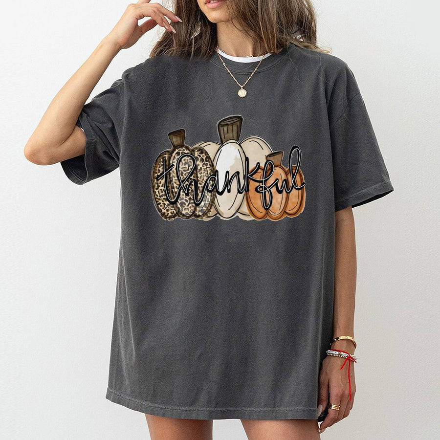 Thankful Pumpkin T-Shirt | Leopard Print Fall Aesthetic | Premium 100% Cotton | Thanksgiving Gift for Women & Girls