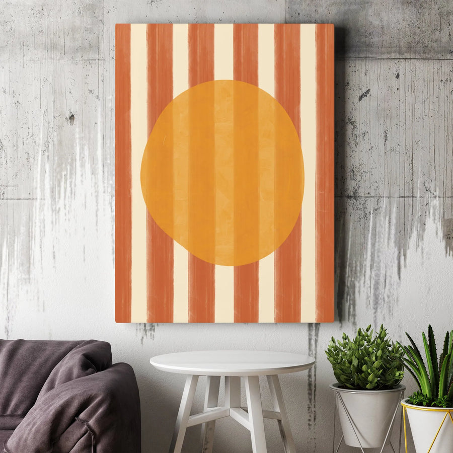 Abstract Sun Canvas Wall Art | Mid-Century Modern Striped Circle Print | Premium Thick Canvas | Boho Nursery Decor Gift