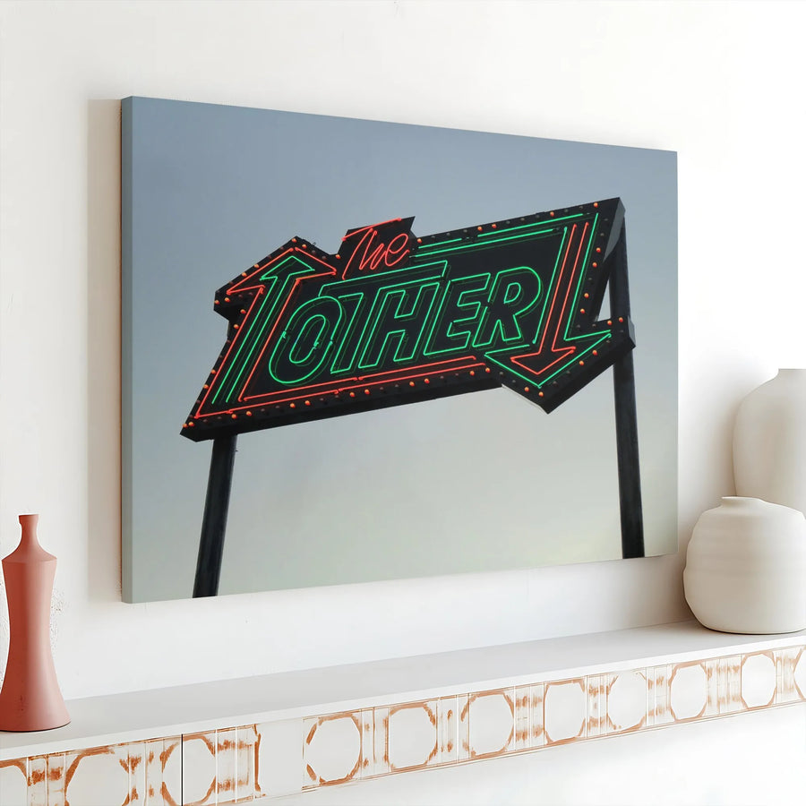 Retro Neon Arrow Sign Canvas Wall Art | The Other Vintage Aesthetic | Premium Gallery Wrapped Print | Industrial Loft Home Office Decor