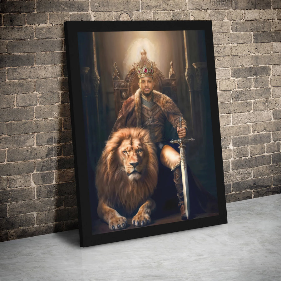 Black King Canvas Art | Regal Lion Warrior Wall Decor | Premium 1.25-Inch Gallery Wrap | Empowering African American Masculine Decor