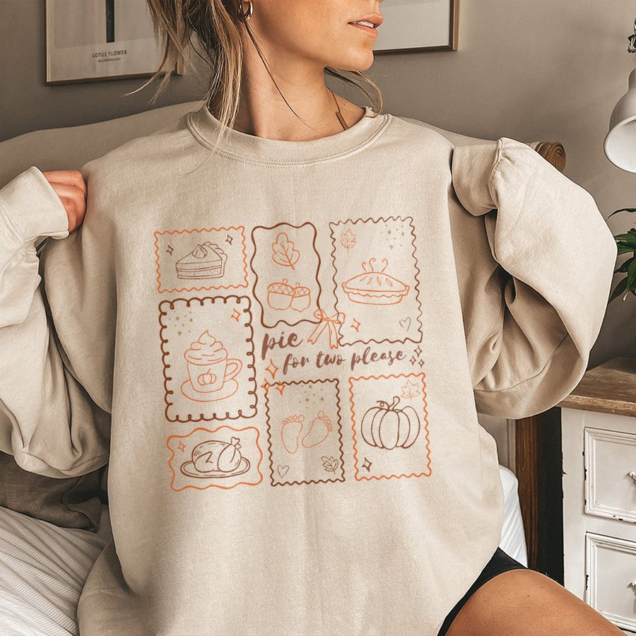 Pie For Two Please Pregnancy Announcement Sweatshirt | Thanksgiving Baby Reveal Graphic | Cotton Blend Unisex Pullover | Fall Holiday Gift For Mom