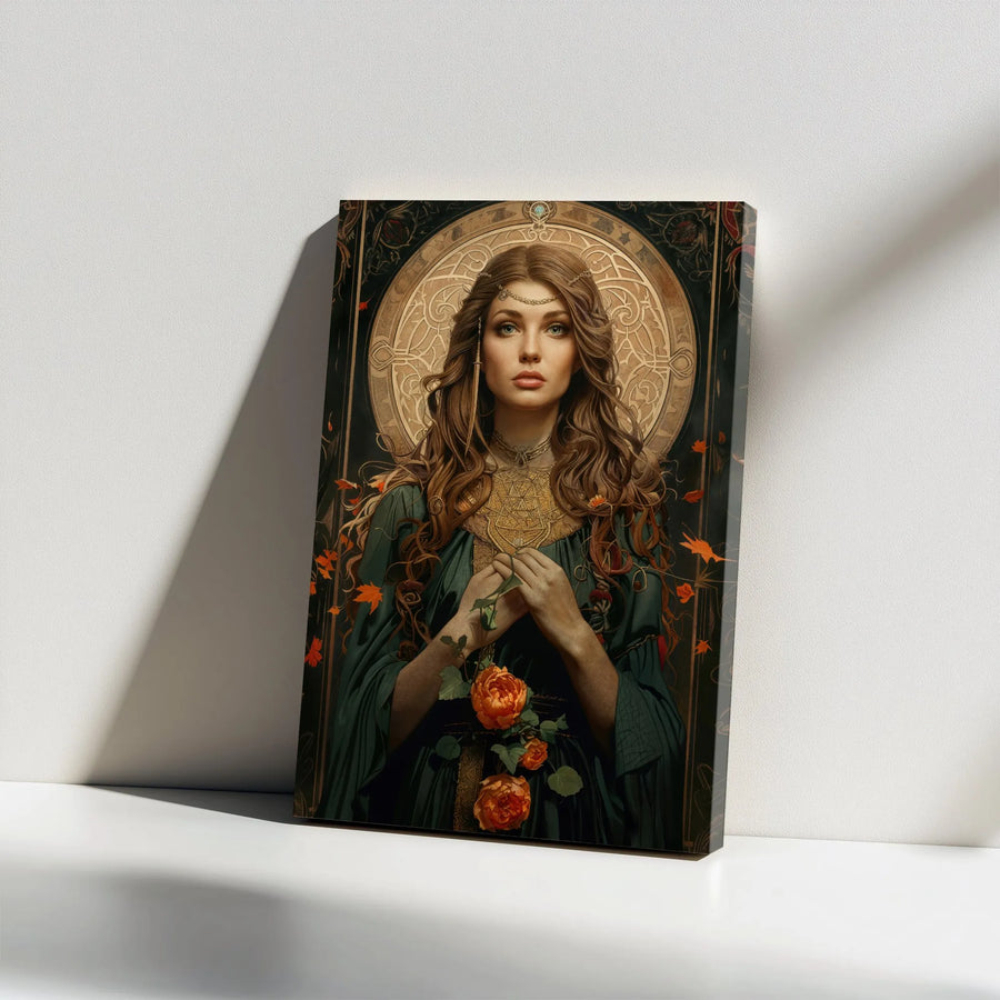 Art Nouveau Goddess Canvas | Ethereal Celtic Maiden Wall Art | Premium Gallery Wrapped Print | Fantasy Home Decor Collector's Gift