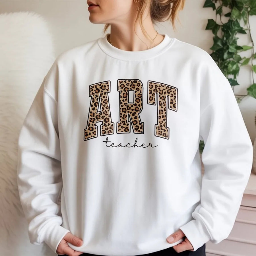 Art Teacher Sweatshirt | Leopard Print Varsity Design | Premium Cotton Blend | Art Teacher Appreciation Gift