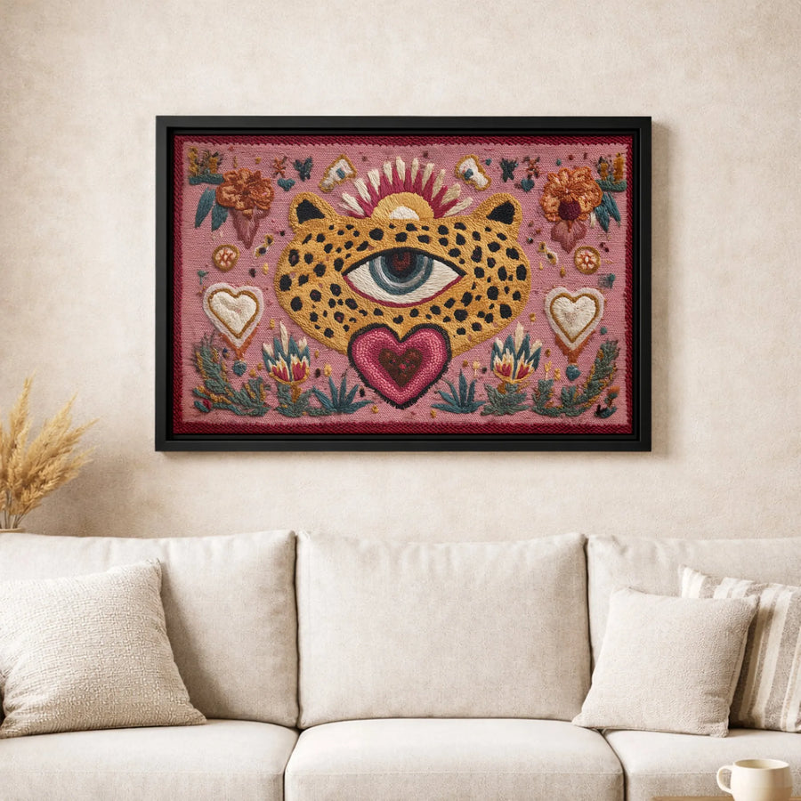 Bohemian Leopard Canvas Art | All-Seeing Eye Sacred Heart Print | Premium Gallery-Wrapped 1.25 Inch Profile | Boho Wall Decor for Home Office