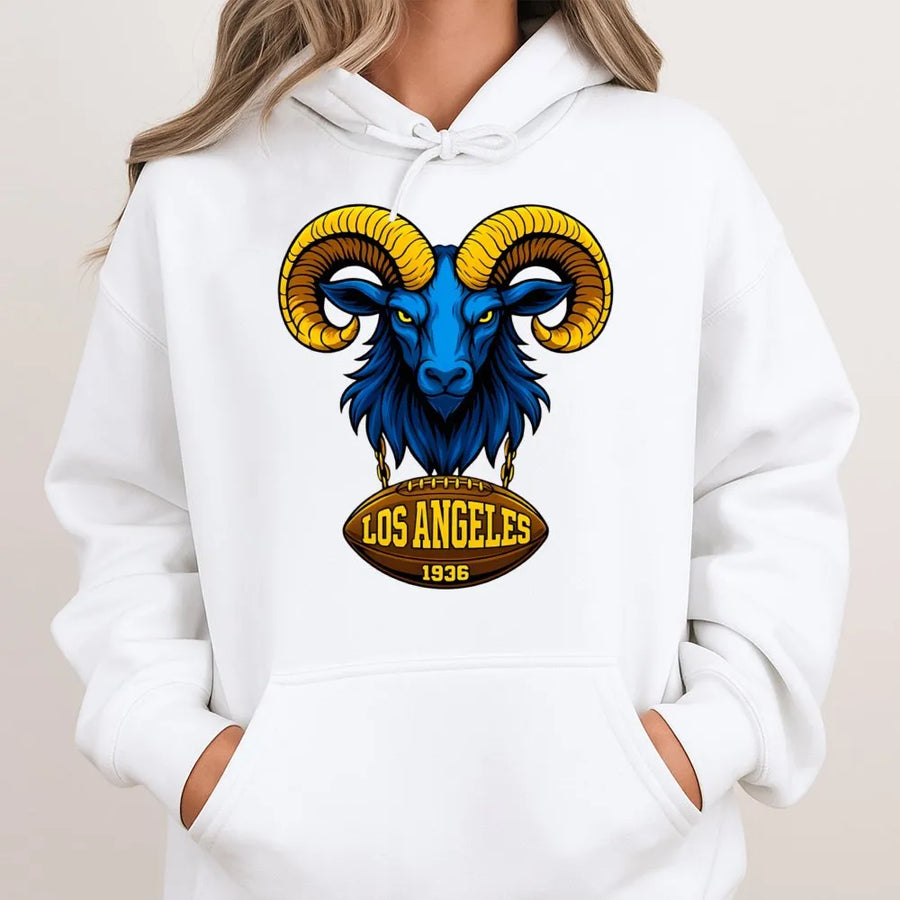 Los Angeles Ram Hoodie, Bold Goat Head & Football Graphic, Casual Streetwear – Add To Cart Buy Now Hoodie, Sporty