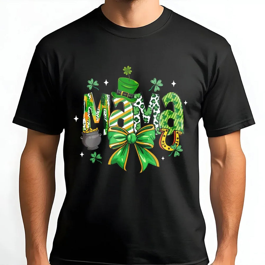 St. Patrick's Day Mama Shirt | Lucky Clover Leopard Print Graphic | Premium Soft Cotton Tee | Cute Gift for Mom, Irish Holiday Outfit
