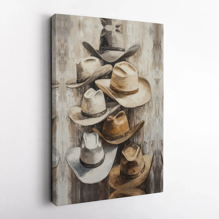 Rustic Cowboy Hat Canvas Wall Art | Impressionist Western Painting Print | Premium Gallery Wrapped Canvas | Farmhouse Decor Gift for Men