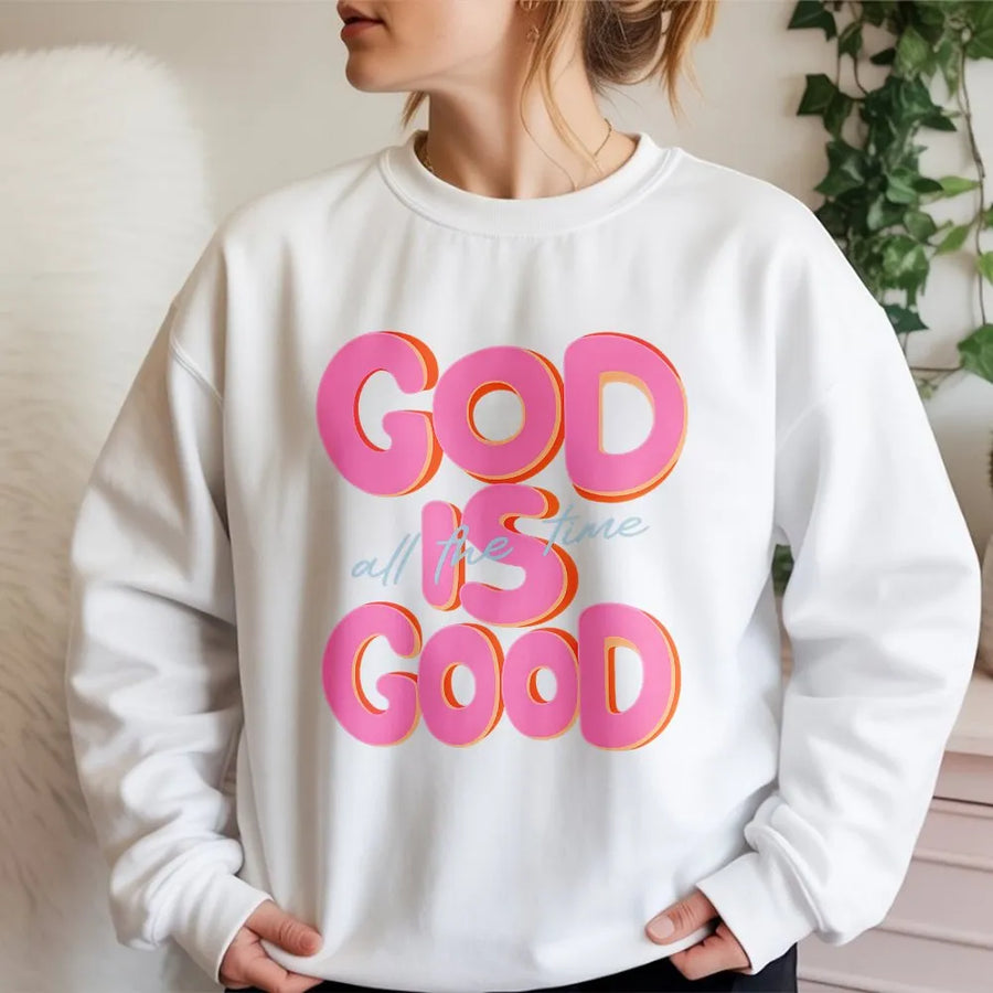 God Is Good All The Time Sweatshirt | Retro Typography Christian Graphic | Premium Unisex Crewneck | Faith Inspired Gift for Believers