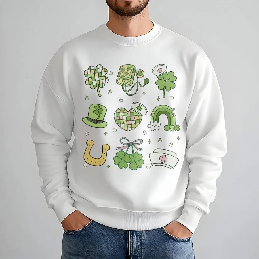 St Patricks Day Nurse Sweatshirt | Retro Shamrock Nursing Graphic | Cotton Blend Premium Crewneck | Lucky RN Gift for Nursing Students
