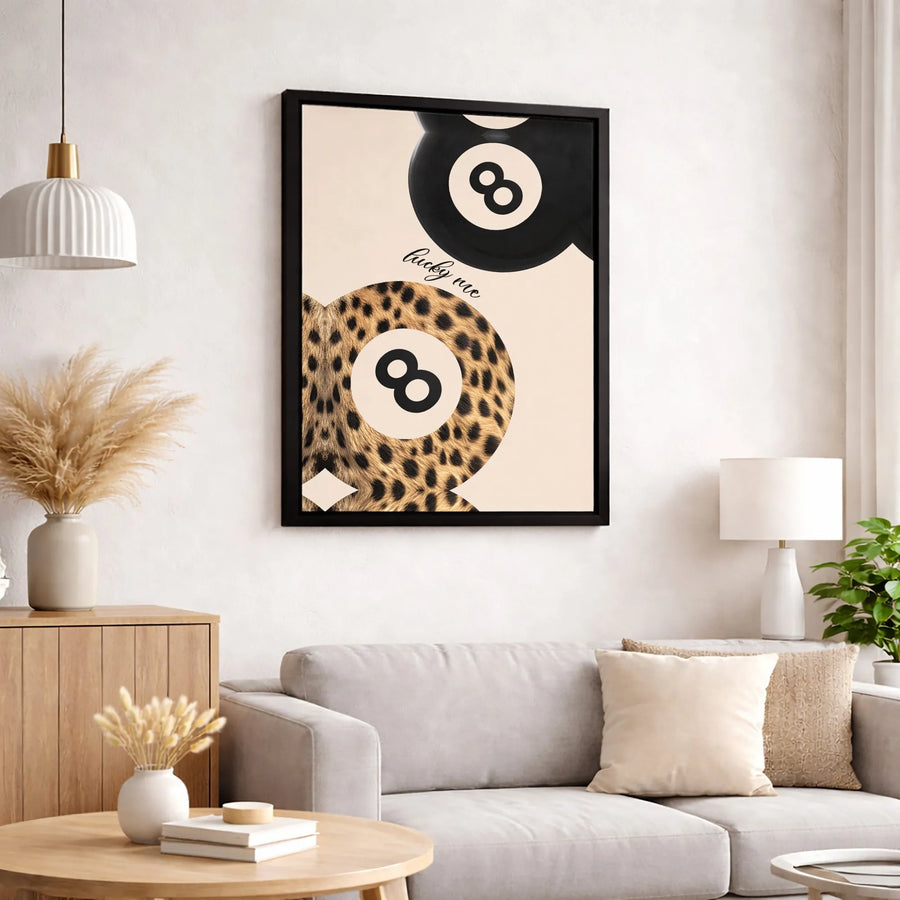 Lucky Me 8 Ball Canvas Wall Art | Leopard Print Billiards Decor | Gallery Quality 1.25 Inch Wrap | Modern Preppy Room Aesthetic