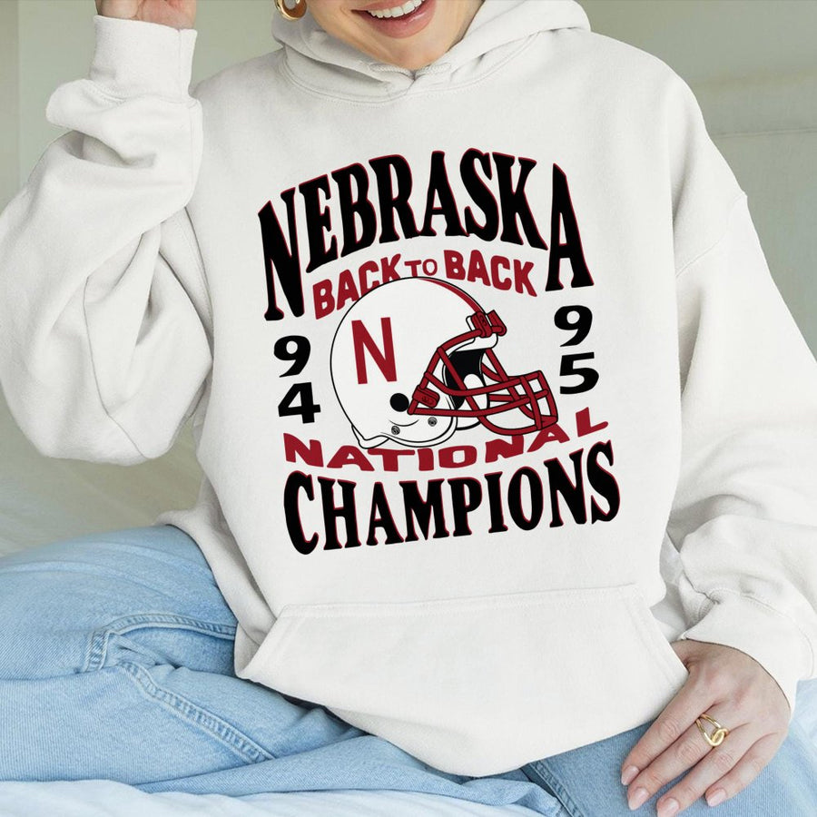 Nebraska Back To Back Champs 1994 1995 Hoodie Vintage College Football Graphic Hoodie Retro National Champions Top For Men