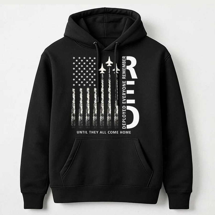 RED Friday Hoodie | Remember Everyone Deployed American Flag Jet Graphic | Premium Cotton | Patriotic Military Family Support Gift