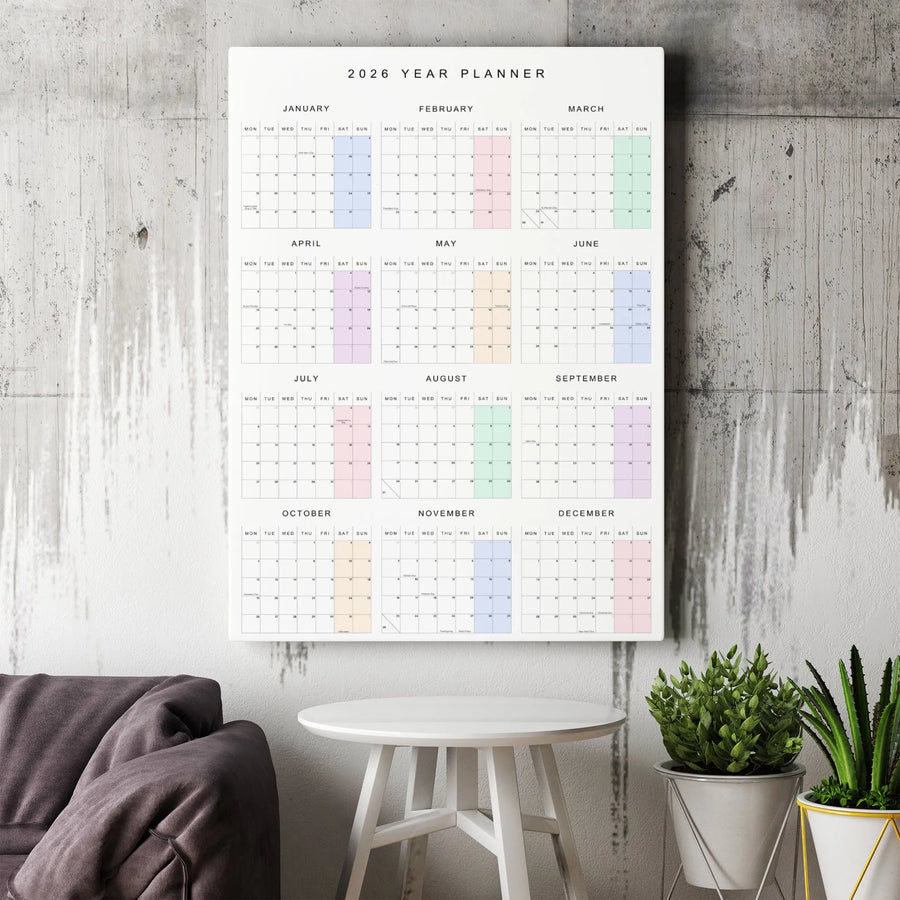 2026 Year Planner Canvas | Minimalist Annual Wall Calendar Print | Gallery Wrap Premium Decor | Ready-to-Hang Office Gift for Productivity