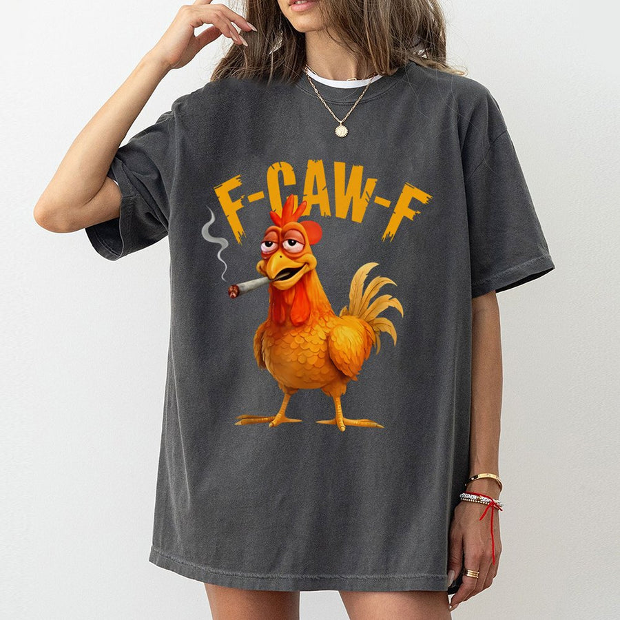 Smoking Chicken Graphic T-Shirt | Funny F-Caw-F Meme Print | Premium 100% Cotton Apparel | Hilarious Gift for Poultry Lovers and Humor Enthusiasts