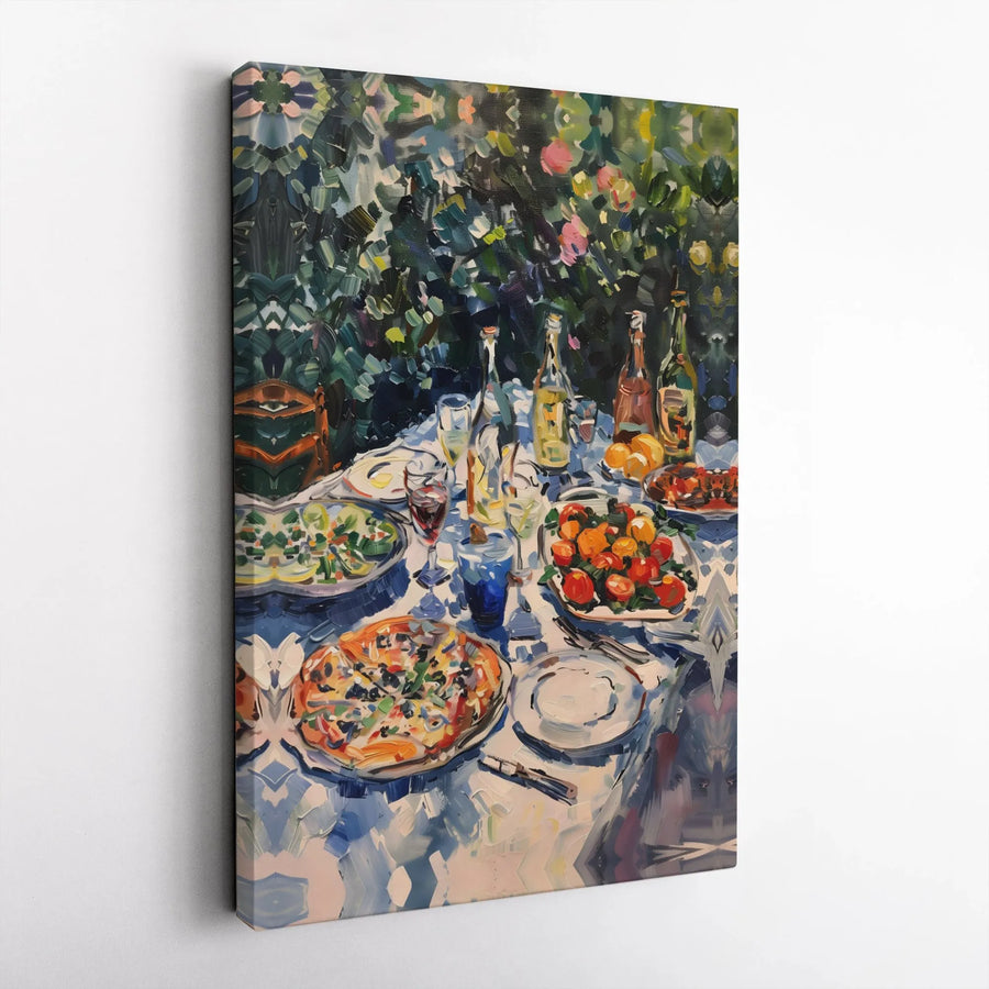 Italian Lunch Canvas Print | Impressionist Garden Feast Painting | Premium Matte Canvas | Kitchen & Dining Room Decor Gift