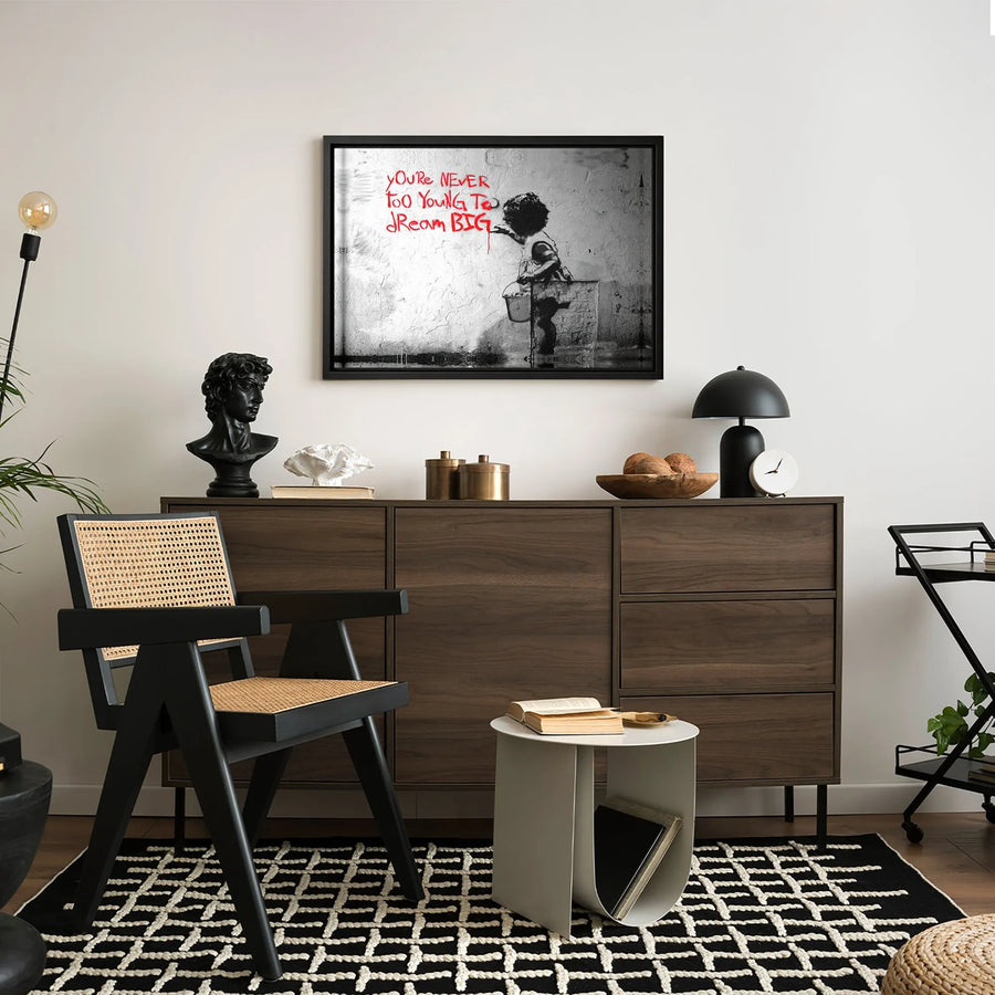 Never Too Young To Dream Big Canvas | Urban Graffiti Wall Art | Gallery Wrapped Premium Quality | Inspirational Office & Home Decor Gift