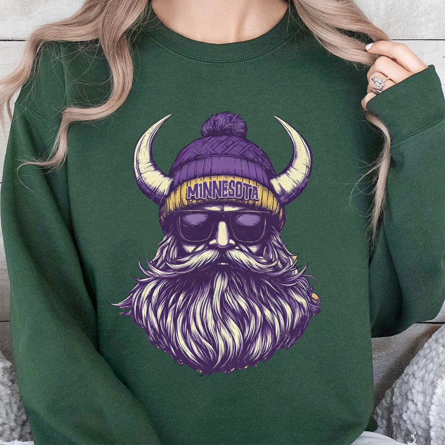 Minnesota Viking With Beard, Horns, And Sunglasses Sweatshirt