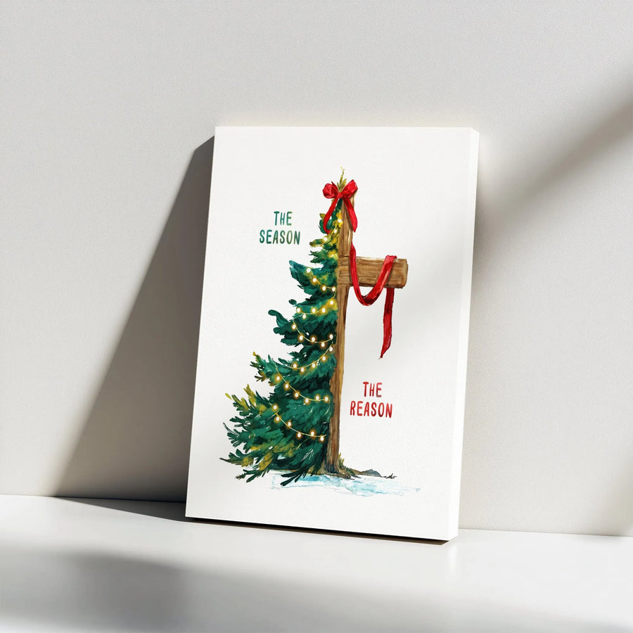 The Season The Reason Christmas Canvas Wall Art | Christian Cross and Pine Tree Design | Premium Gallery Wrap Decor | Religious Holiday Gift for Home