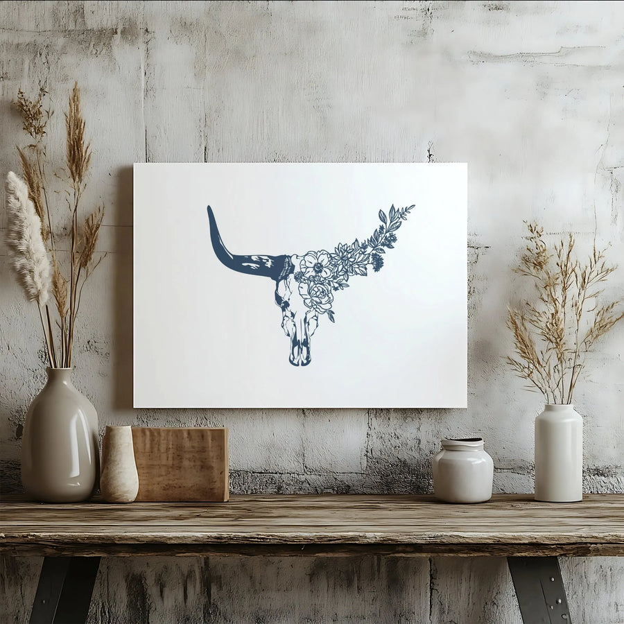 Boho Bull Skull Wall Art | Floral Desert Western Canvas Print | Premium Gallery Wrap Decor | Ready To Hang Artwork For Home Or Office
