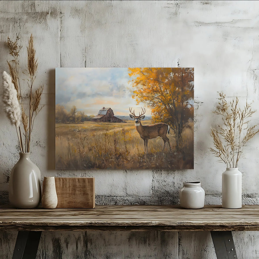 White-Tailed Deer Canvas Print | Rustic Autumn Farmhouse Wall Art | 1.25-Inch Gallery Wrap | Wildlife Nature Decor Gift for Cabin