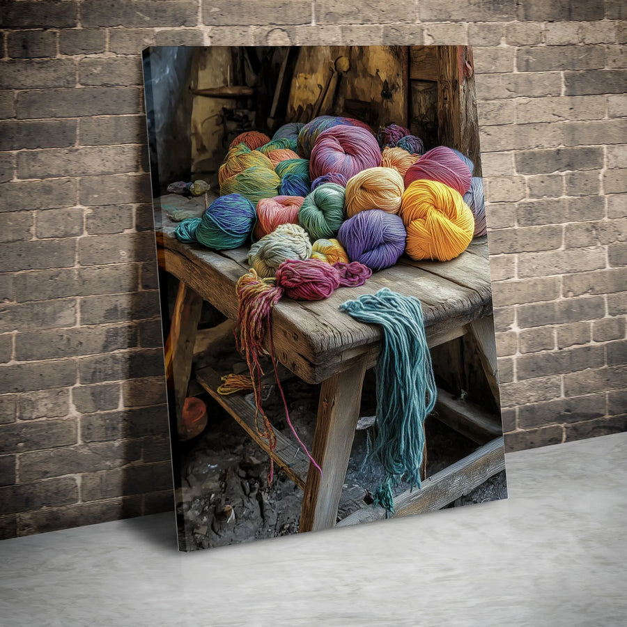Colorful Yarn Skeins Canvas Art | Rustic Craft Room Decor | Premium Gallery-Wrapped Print | Perfect Gift for Knitters and Crocheters
