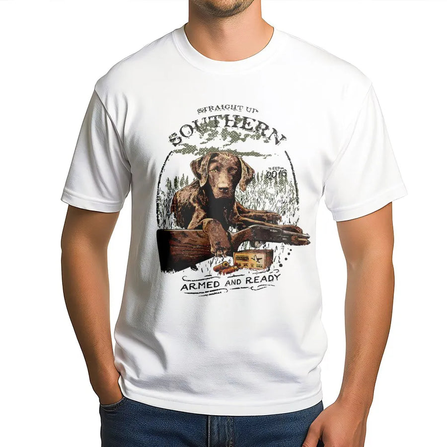 Straight Up Southern Hunting Dog T-Shirt | Labrador Retriever Graphic Tee | Premium 100% Cotton | Outdoor Gift For Hunters & Dog Lovers