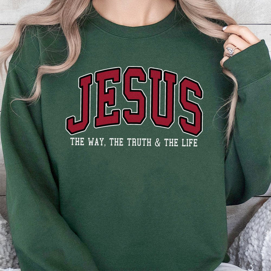 Jesus Sweatshirt | The Way The Truth And The Life Scripture Design | Premium Cotton-Blend Unisex Pullover | Faithful Christian Gift Apparel