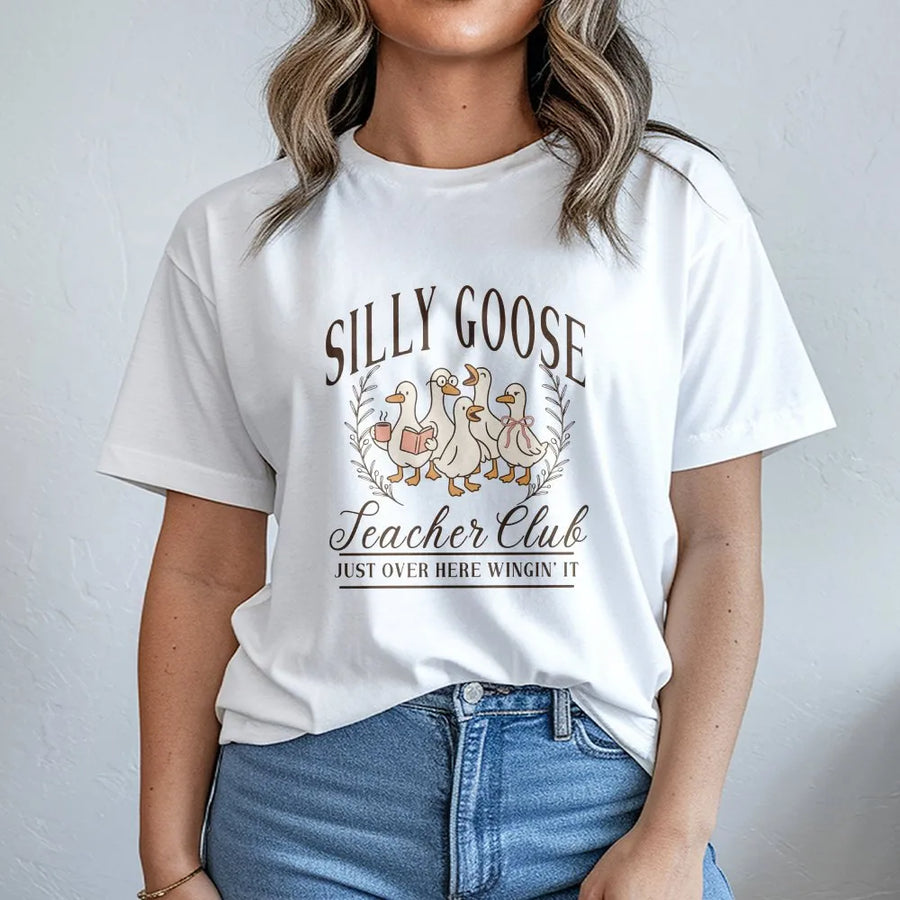 Silly Goose Teacher T-Shirt | Funny Goose Teacher Club Graphic | Soft Cotton Blend | Back to School Gift for Educators