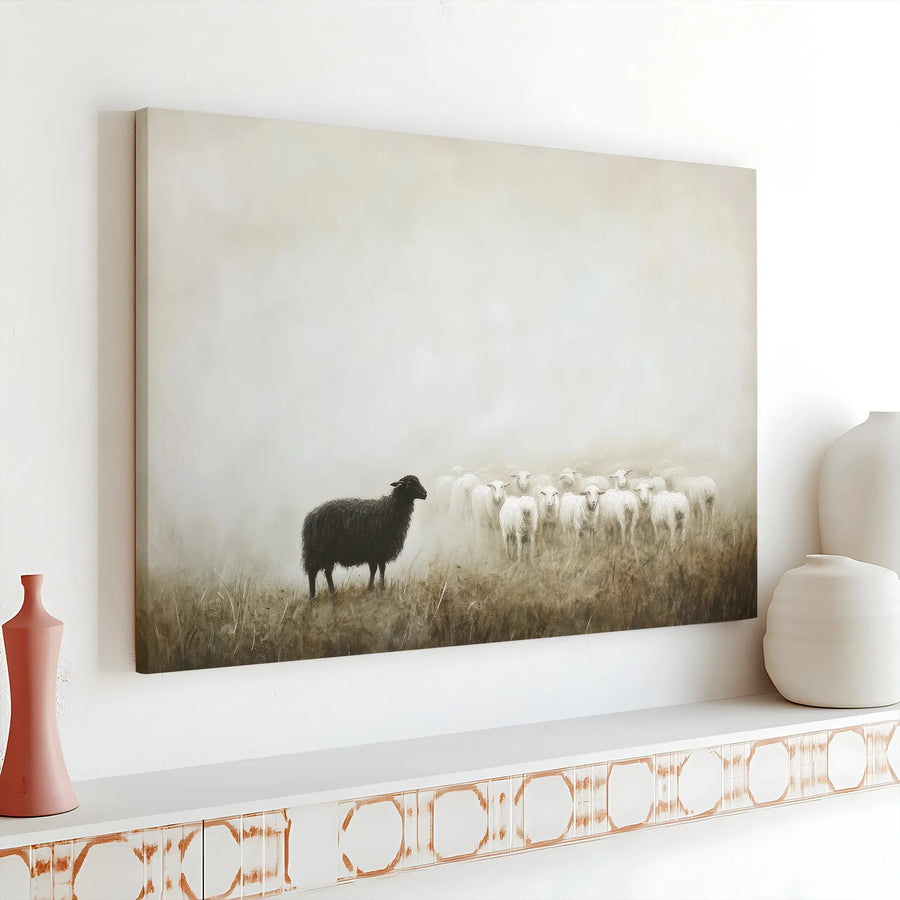 Black Sheep Standing Out Canvas | Minimalist Farm Animal Wall Art | Premium Gallery Wrap Print | Unique Home Decor Gift For Office