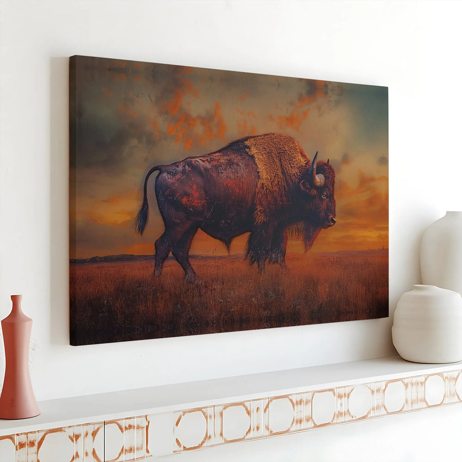 Rustic Bison Canvas Wall Art | Western Landscape & Wildlife Art | Premium Gallery Wrapped Canvas | Gift for Nature Lover | Lodge & Cabin Decor