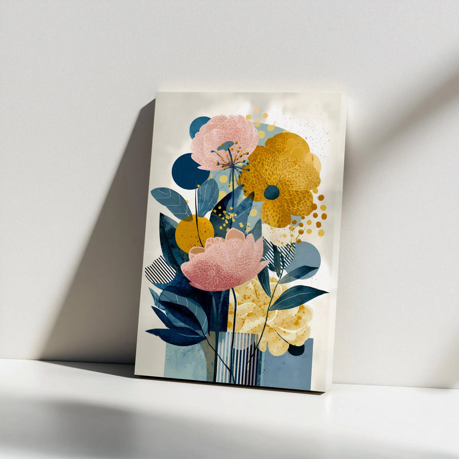 Abstract Floral Vertical Canvas | Geometric Botanical Illustration | Premium Gallery Wrapped Print | Modern Home Decor Gift