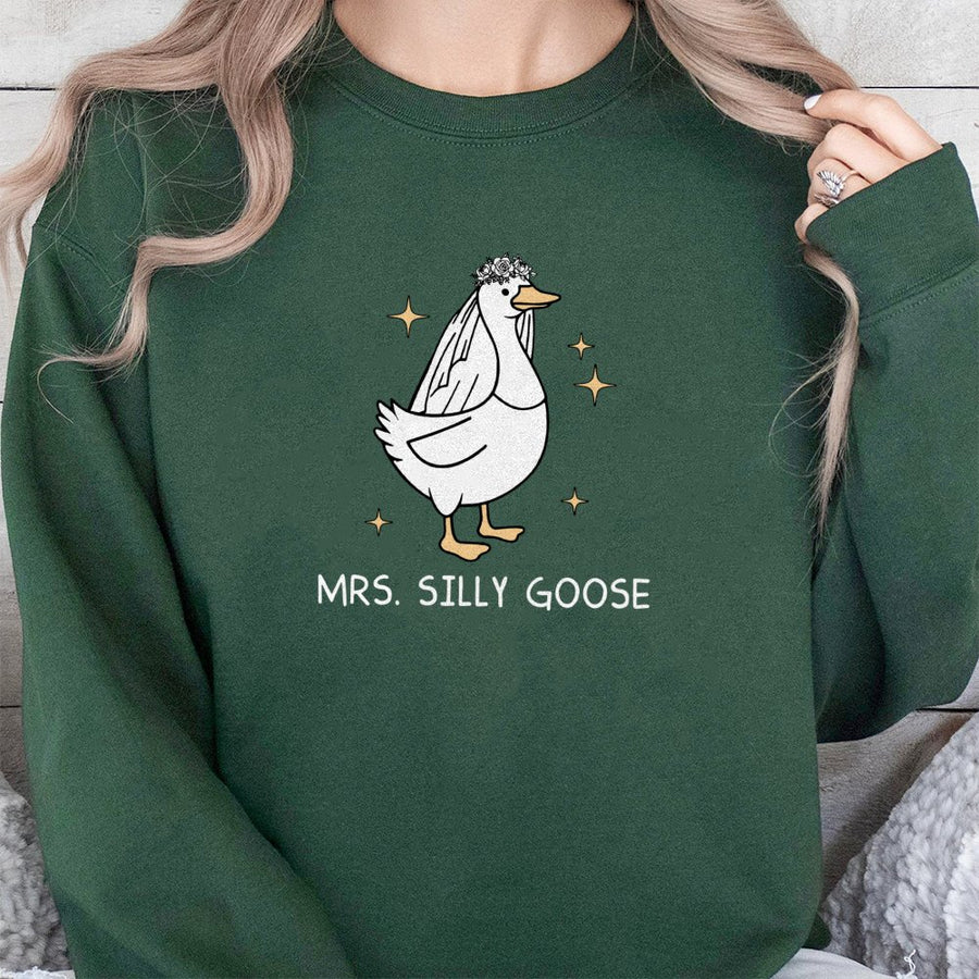 Mrs. Silly Goose Bride Sweatshirt | Cute Wedding Duck Graphic Design | Premium Cotton-Blend | Funny Newlywed Gift for Bride to Be