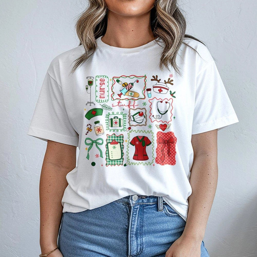 Christmas Nurse T-Shirt | Holiday Medical Supplies Graphic | Premium 100% Cotton Tee | Cute RN Gift for Christmas Parties