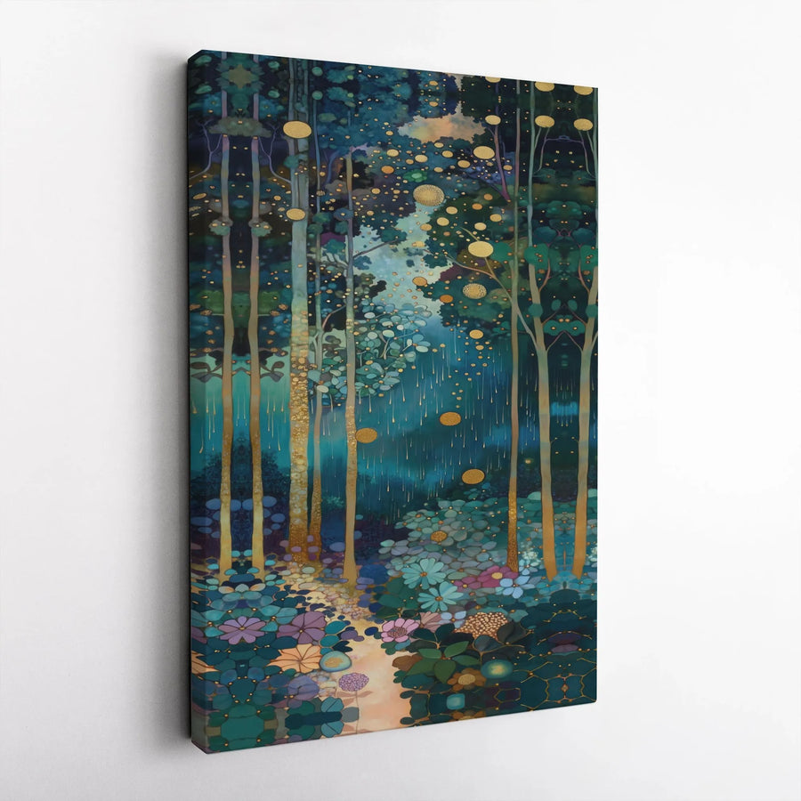 Enchanted Forest Canvas Wall Art | Klimt-Inspired Abstract Tree Print with Gold Accents | Premium Gallery Wrapped Canvas | Modern Living Room Decor Gift