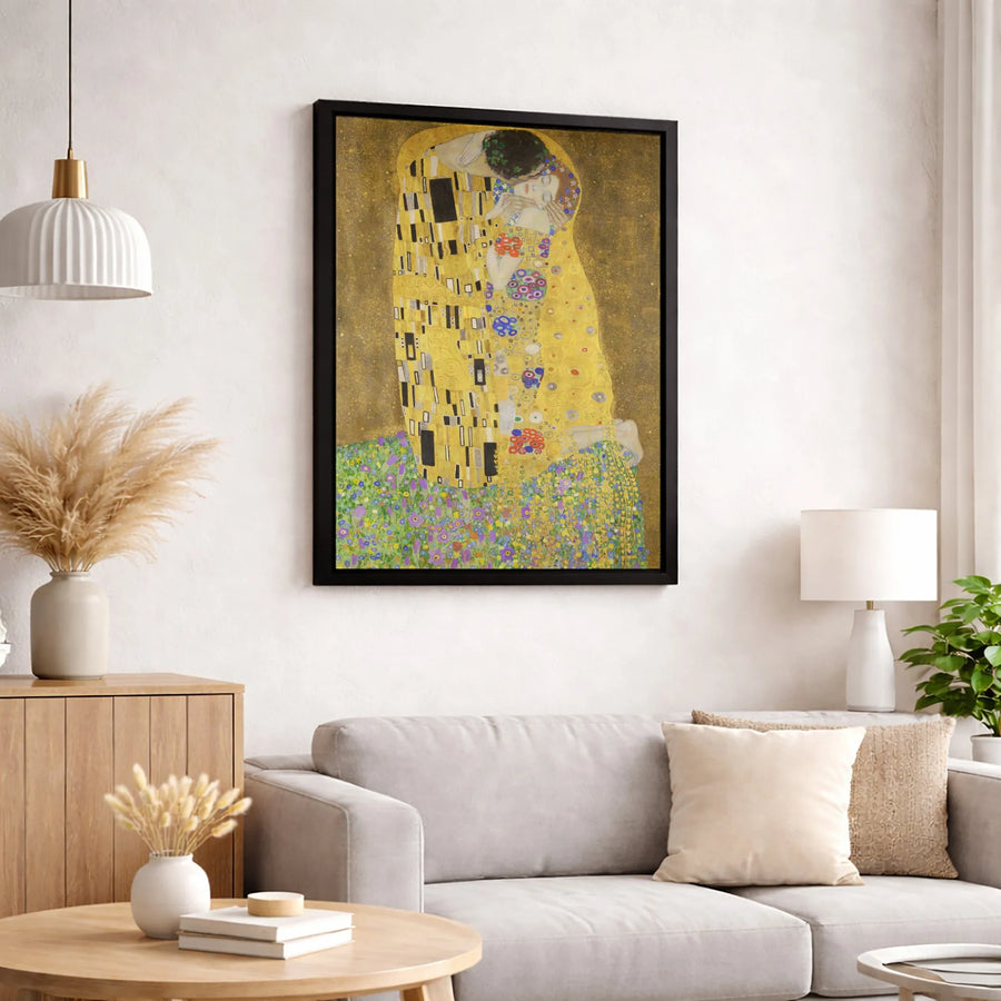 Gustav Klimt The Kiss Canvas Wall Art | Famous Art Nouveau Masterpiece Reproduction | Premium Gallery Wrap Print | Elegant Home Office Decor