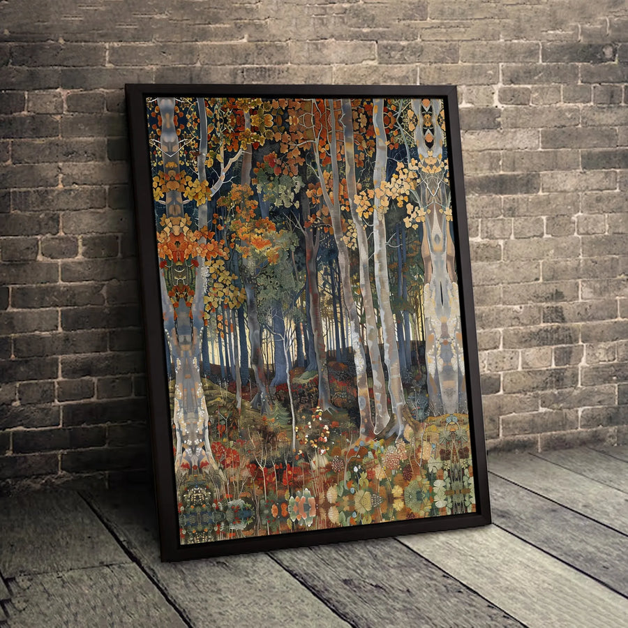 Autumn Forest Canvas Wall Art | Whimsical Birch Tree Woodland Landscape | Premium Gallery Wrap Print | Nature-Inspired Home Decor Gift