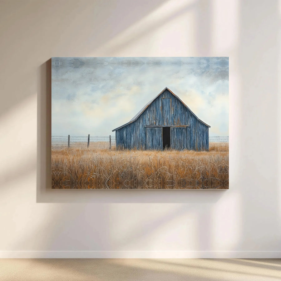 Rustic Blue Barn Canvas Wall Art | Country Farmhouse Landscape Print | 1.25-Inch Gallery Wrap | Farmhouse Decor Gift for Home Office