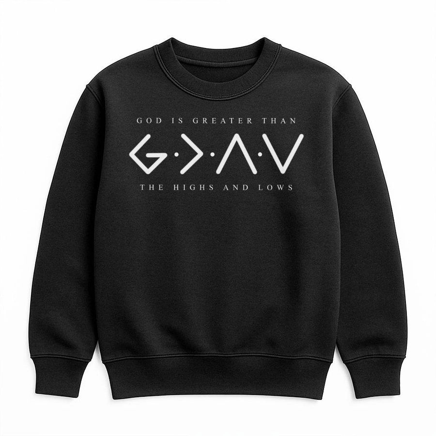 God Is Greater Than The Highs And Lows Sweatshirt | Faith-Based Minimalist Christian Crewneck | Premium Cotton Blend | Inspirational Gift For Believers