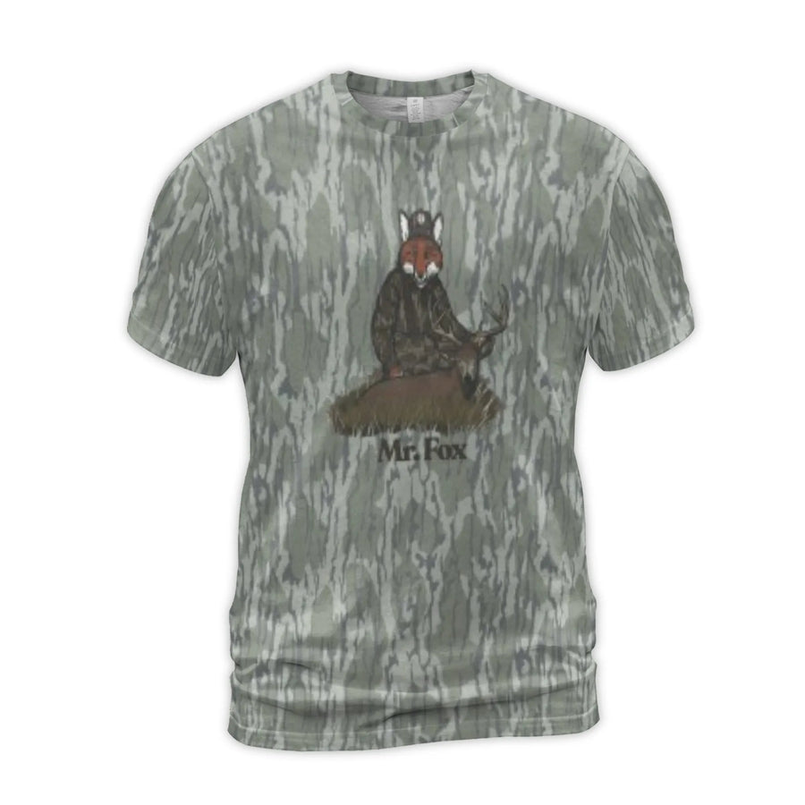 Fox Hunter T-Shirt | Mr. Fox Deer Camo 3D Print Graphic | Premium Polyester Jersey | Outdoor Sports Gift for Hunters and Nature Lovers